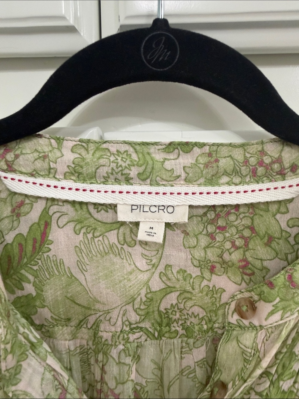 Pilcro Green and Pink Floral Button-Front Blouse - Picture 2 of 7